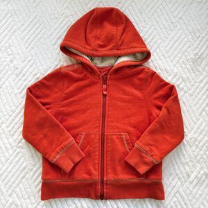 L.L.Bean Kids Size 4 Sherpa Fleece Lined Full Zip Hoodie Orange Jacket Cotton